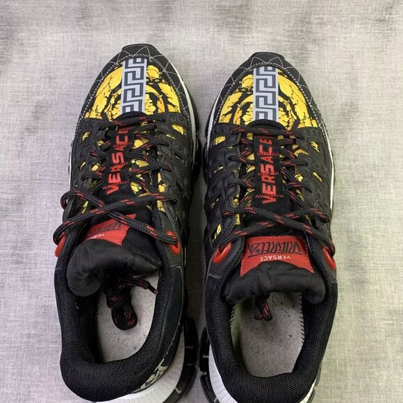 Versace Men's Trigreca Barocco Sneakers Black/Red/Yellow 11 IT DSU8094 - Picture 3 of 6